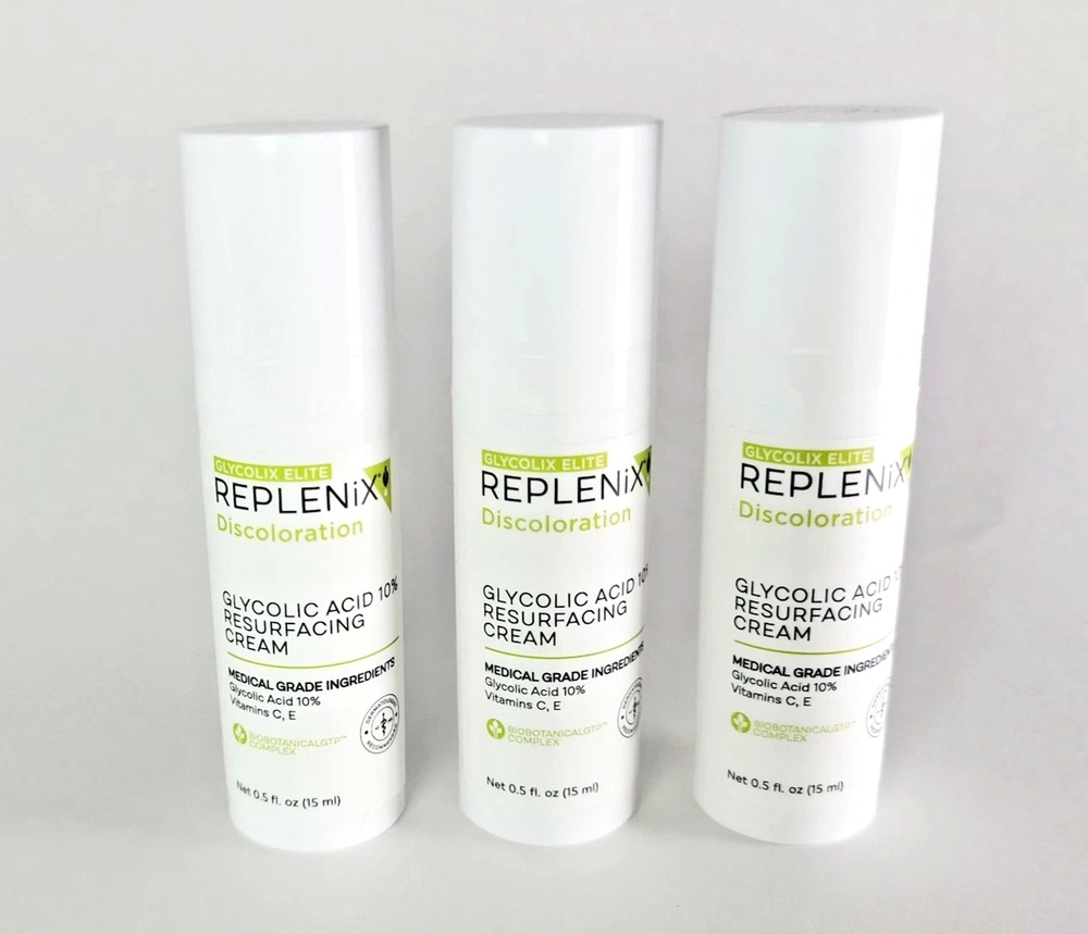 Lot of 3: Replenix Discoloration Glycolic Acid 10% Resurfacing Cream 0.5oz/15ml